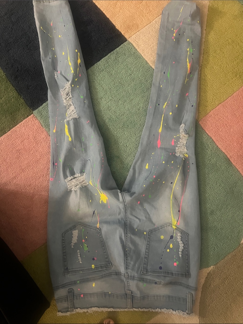 Paint-Splatter Ripped Skinny Jeans - Light Blue - Picture 4 of 4